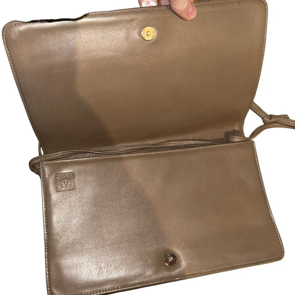 anne klein vintage taupe khaki leather patchwork look classic shoulder b… - Picture 8 of 9